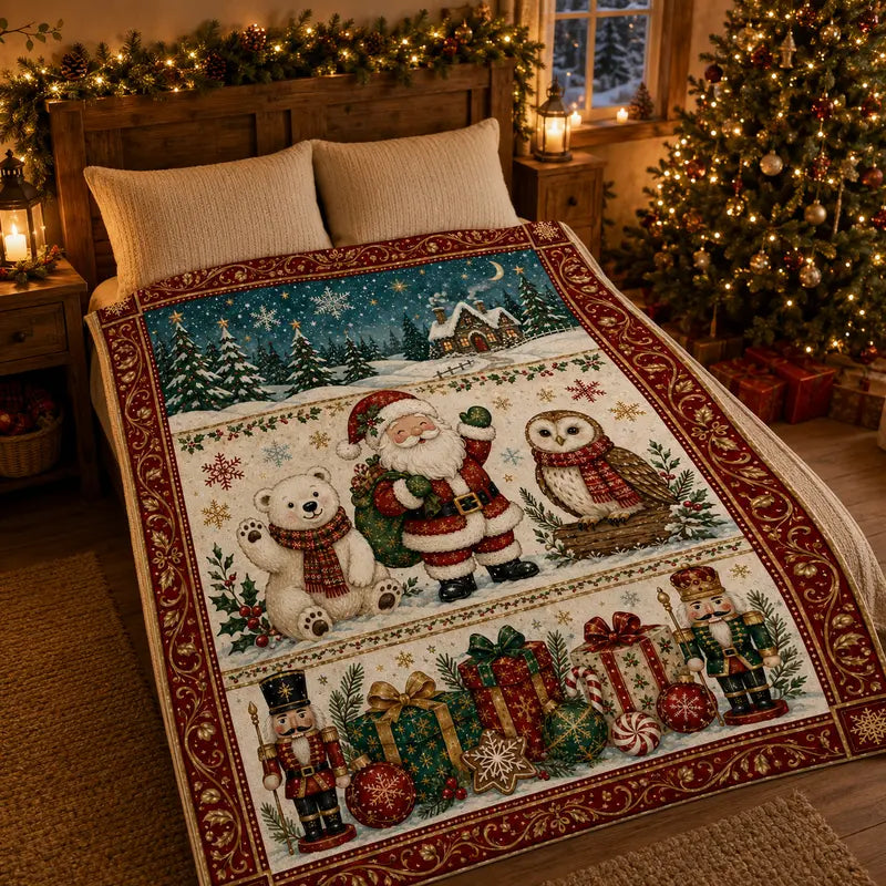 Vintage Snowman & Deer Character-Themed Decorative Blanket - 60in x 80in 100% Polyester Super Soft Cozy Flannel Throw, Indoor Bed/Couch Use, Christmas Gift for Family, Sohochic Statement Blanket
