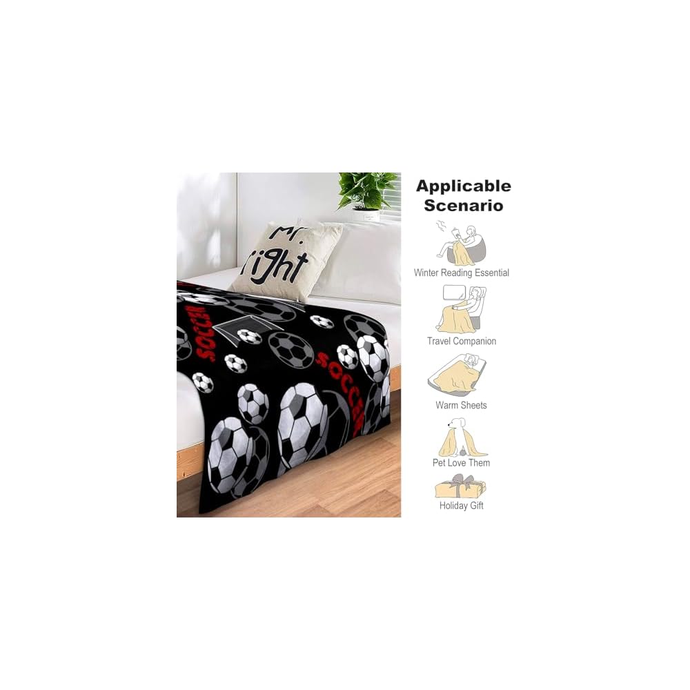 Super Soft Soccer Blanket Lightweight Cozy 3D Printed Flannel Baseball Basketball Throw Blankets for Sport Fans Kids Adults Gifts 50"X40"