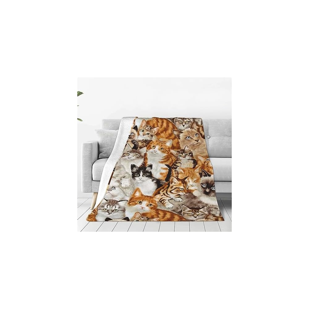 Cute Cat Flannel Fleece Bed Blanket Throw Blanket Lightweight Cozy Plush Blanket for Bedroom Living Rooms Sofa Couch 80"x60"