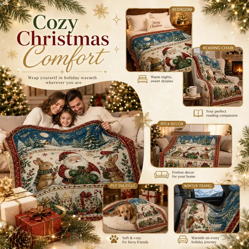 Vintage Snowman & Deer Character-Themed Decorative Blanket - 60in x 80in 100% Polyester Super Soft Cozy Flannel Throw, Indoor Bed/Couch Use, Christmas Gift for Family, Sohochic Statement Blanket