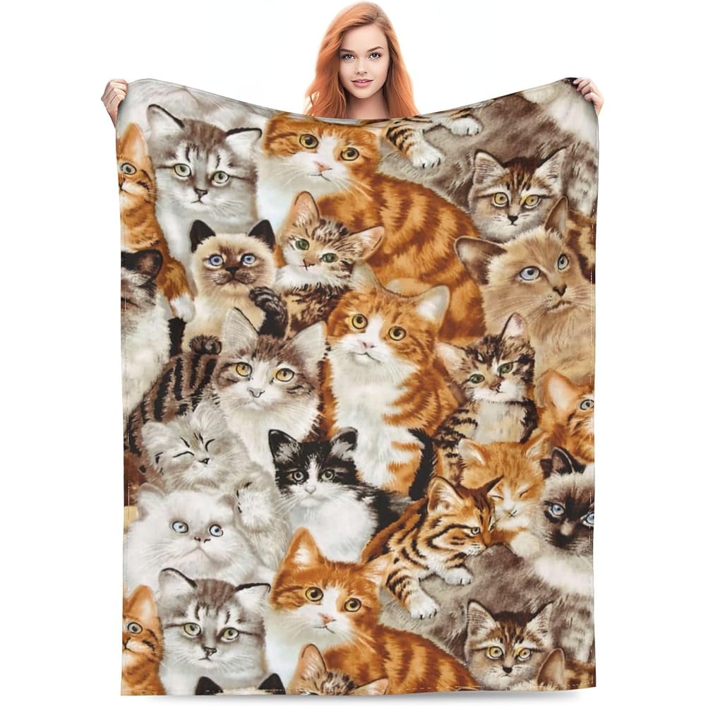 Cute Cat Flannel Fleece Bed Blanket Throw Blanket Lightweight Cozy Plush Blanket for Bedroom Living Rooms Sofa Couch 80"x60"
