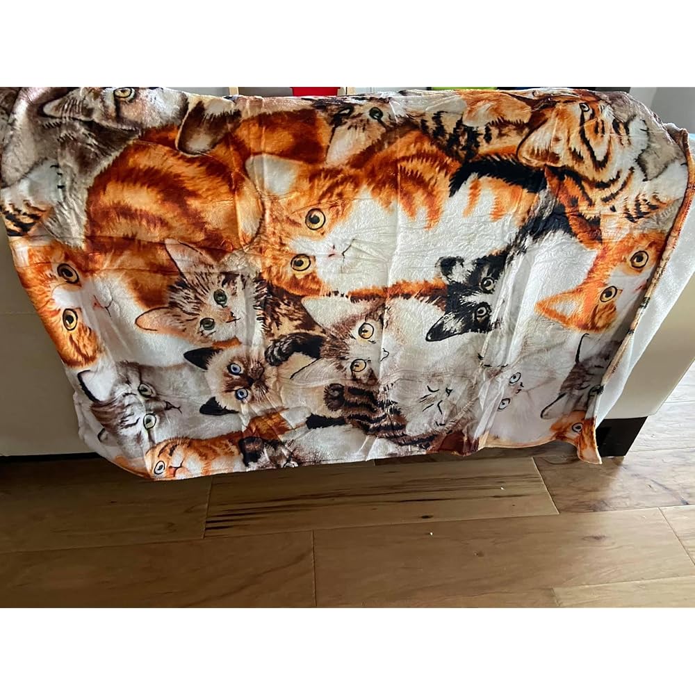 Cute Cat Flannel Fleece Bed Blanket Throw Blanket Lightweight Cozy Plush Blanket for Bedroom Living Rooms Sofa Couch 80"x60"