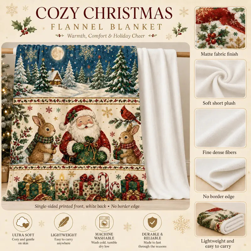 Vintage Snowman & Deer Character-Themed Decorative Blanket - 60in x 80in 100% Polyester Super Soft Cozy Flannel Throw, Indoor Bed/Couch Use, Christmas Gift for Family, Sohochic Statement Blanket